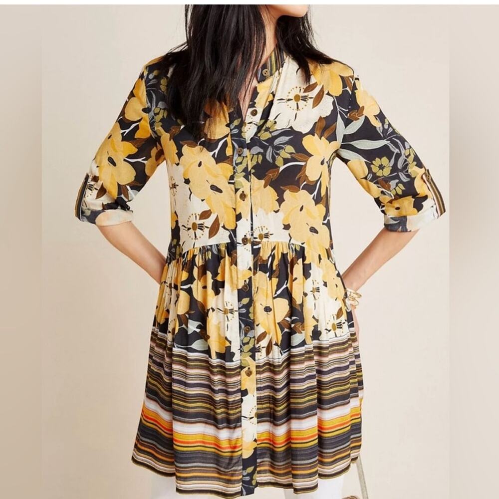 Blank London Anthropologie Yellow Floral Tunic Dress